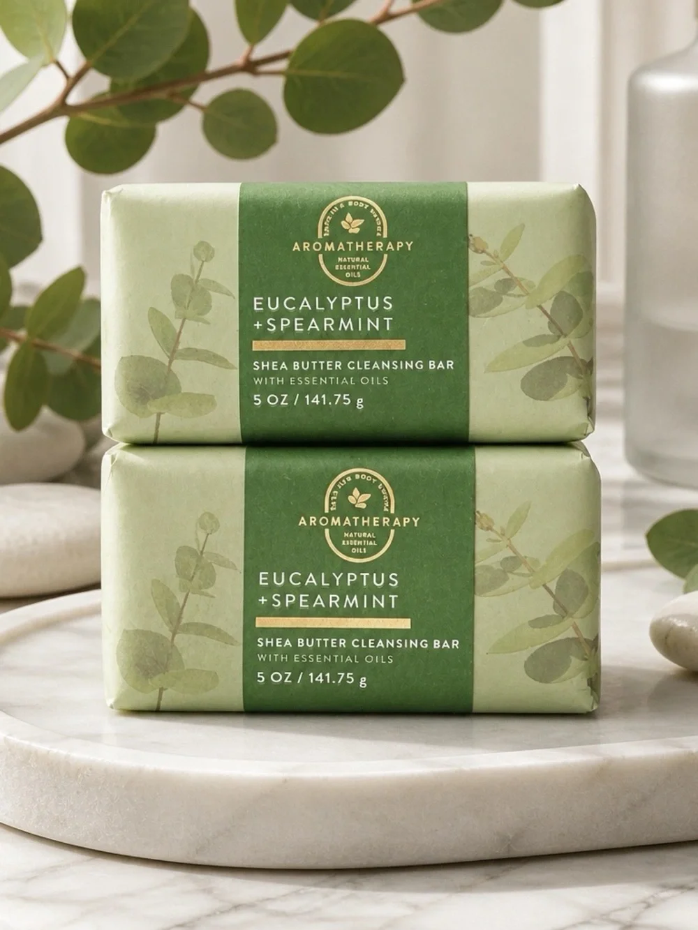 therapy Eucalyptus + Spearmint Shea Butter Cleansing Bar - Green set of two